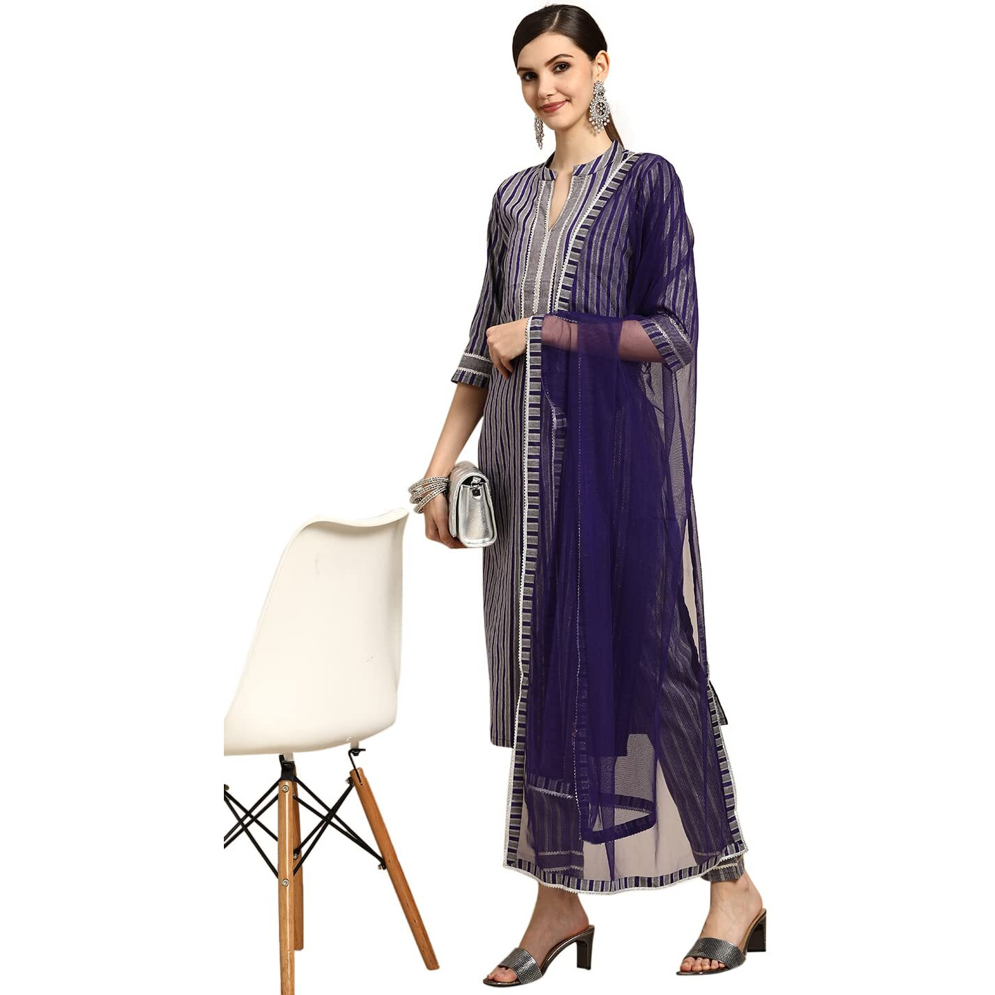 Libas Women's Cotton Blend Salwar Suit Set (Gs774_Purple_S)