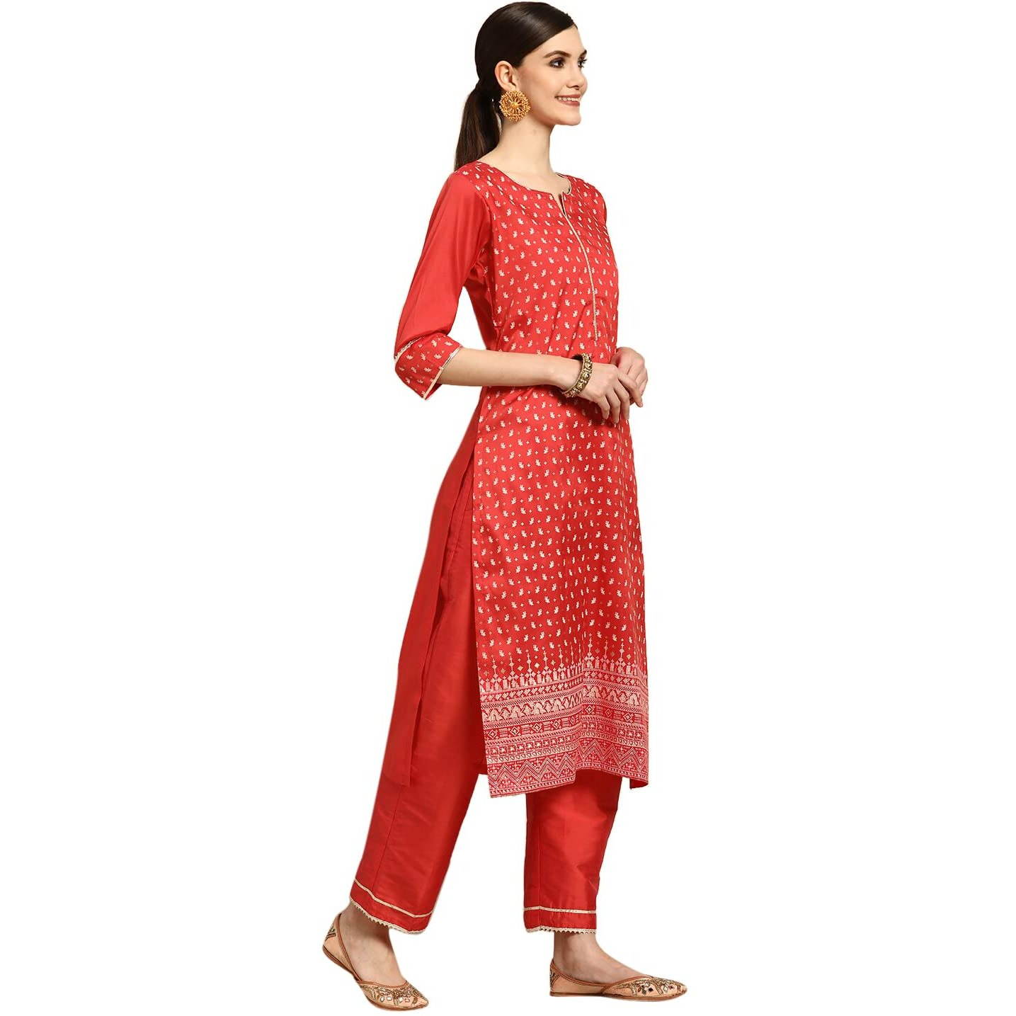 Libas Women's Silk Blend Salwar Suit Set (Gs760_Red_M)