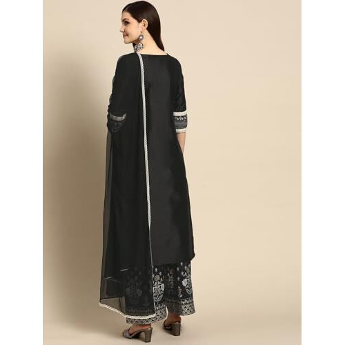 Libas Women's Silk Blend Salwar Suit Set (Gs768_Black_M)