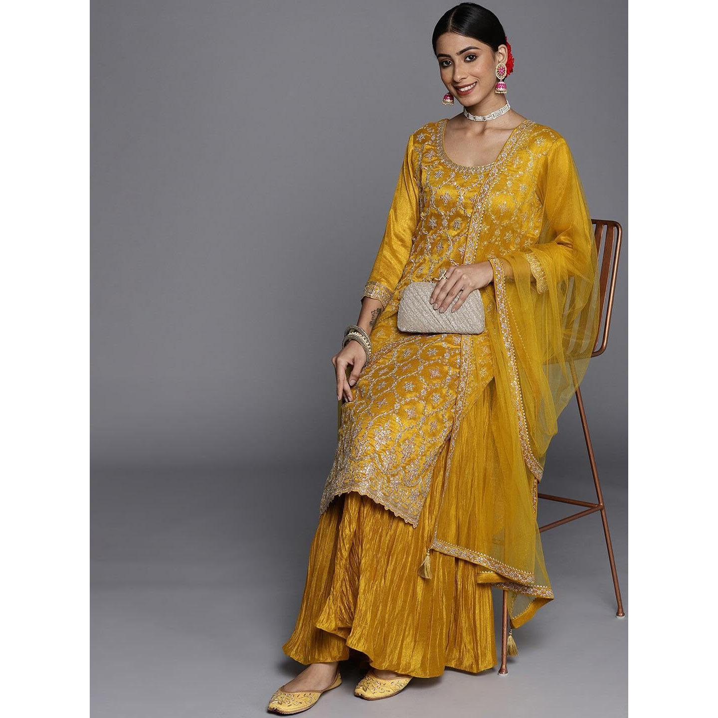 Libas Women's Silk Blend Kurta Sets (33592O_Mustard