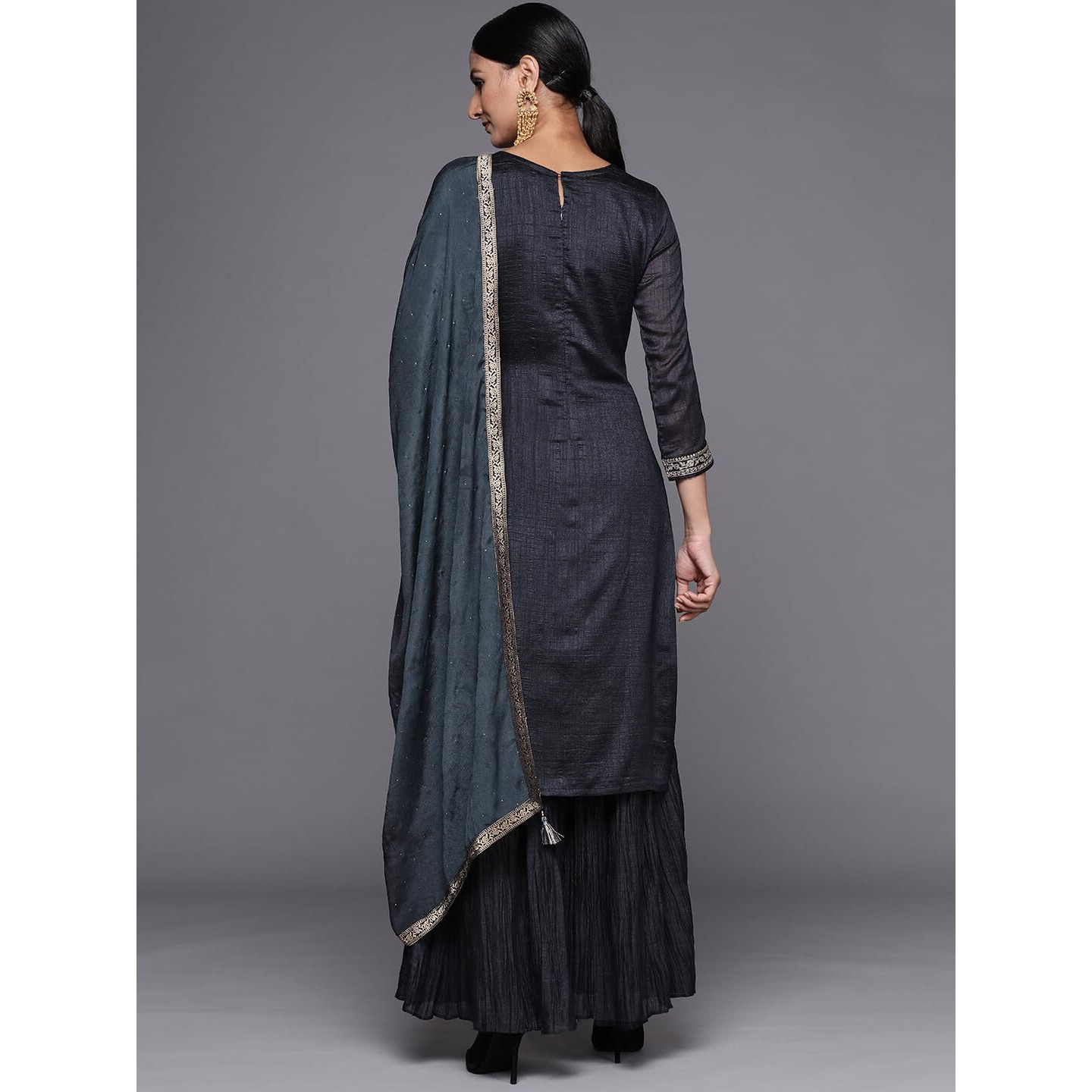 Libas Women's Silk Blend Kurta Set (33569O_Charcoal