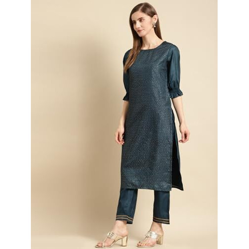Libas Women's Silk Blend Printed Kurta Set (Gs723 Teal
