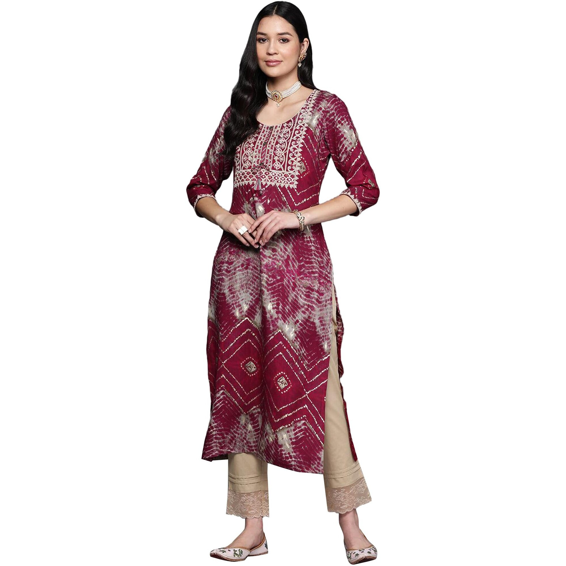Libas Women's Viscose Rayon Yoke Design Straight Kurta (23747O_Magenta