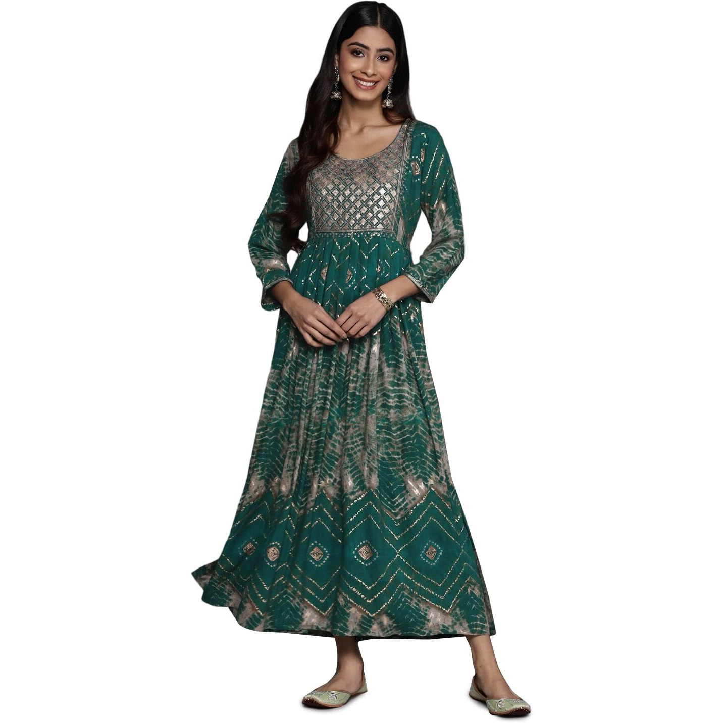 Libas Women's Viscose Rayon Fit And Flare Maxi Casual Dress (23738O_Green