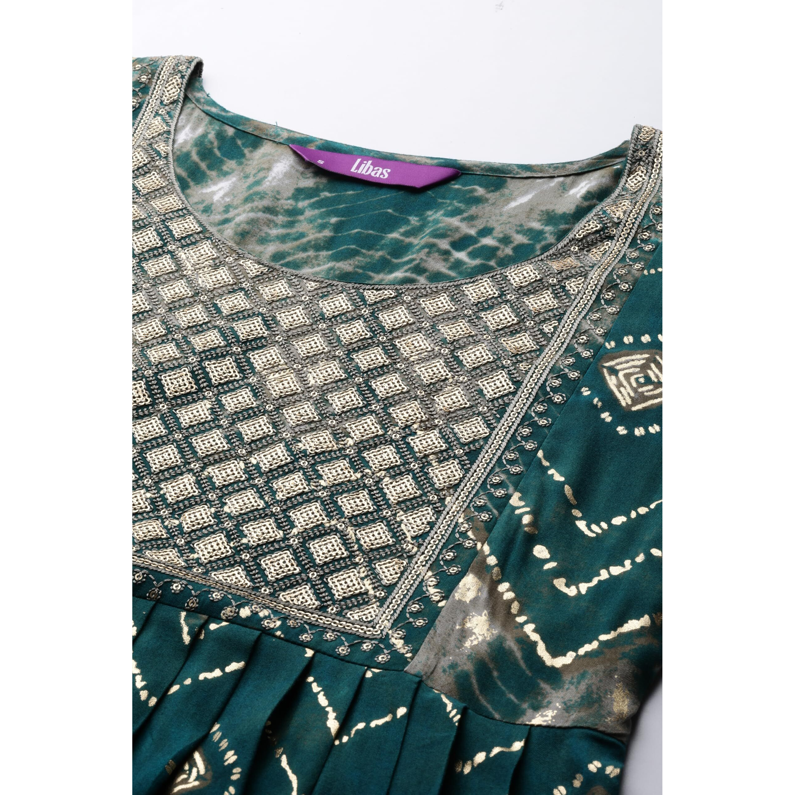 Libas Women's Viscose Rayon Fit And Flare Maxi Casual Dress (23738O_Green