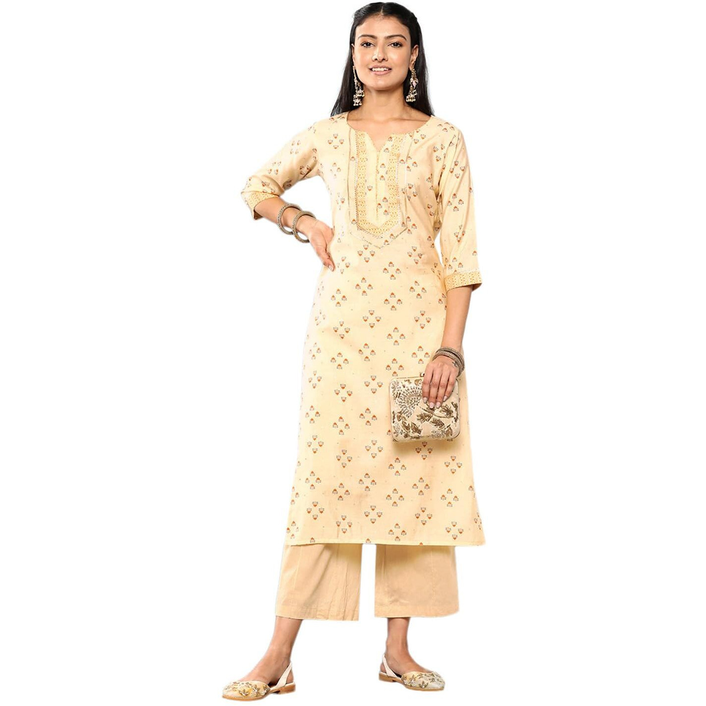 Libas Women's Silk Printed Straight Kurta (26250_Yellow