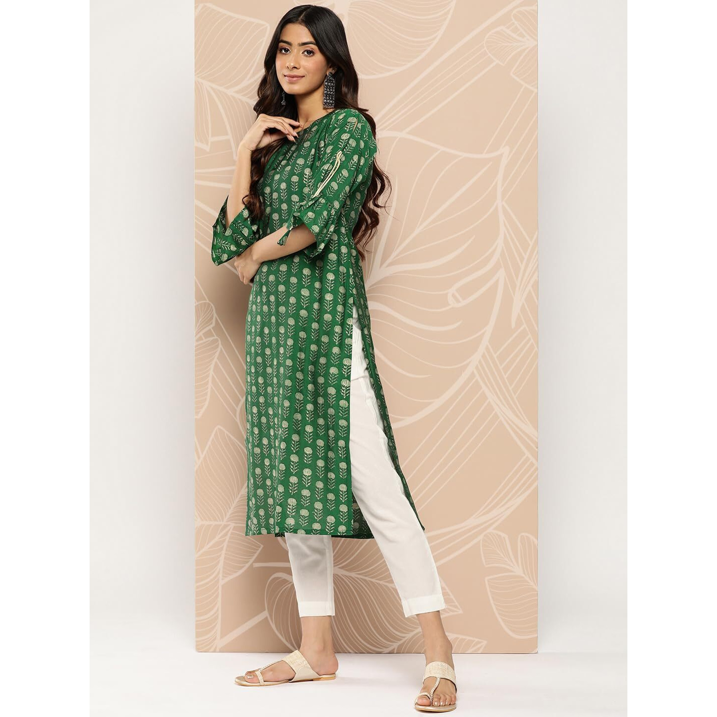 Libas Women's Silk Printed Straight Kurta (26230_Green