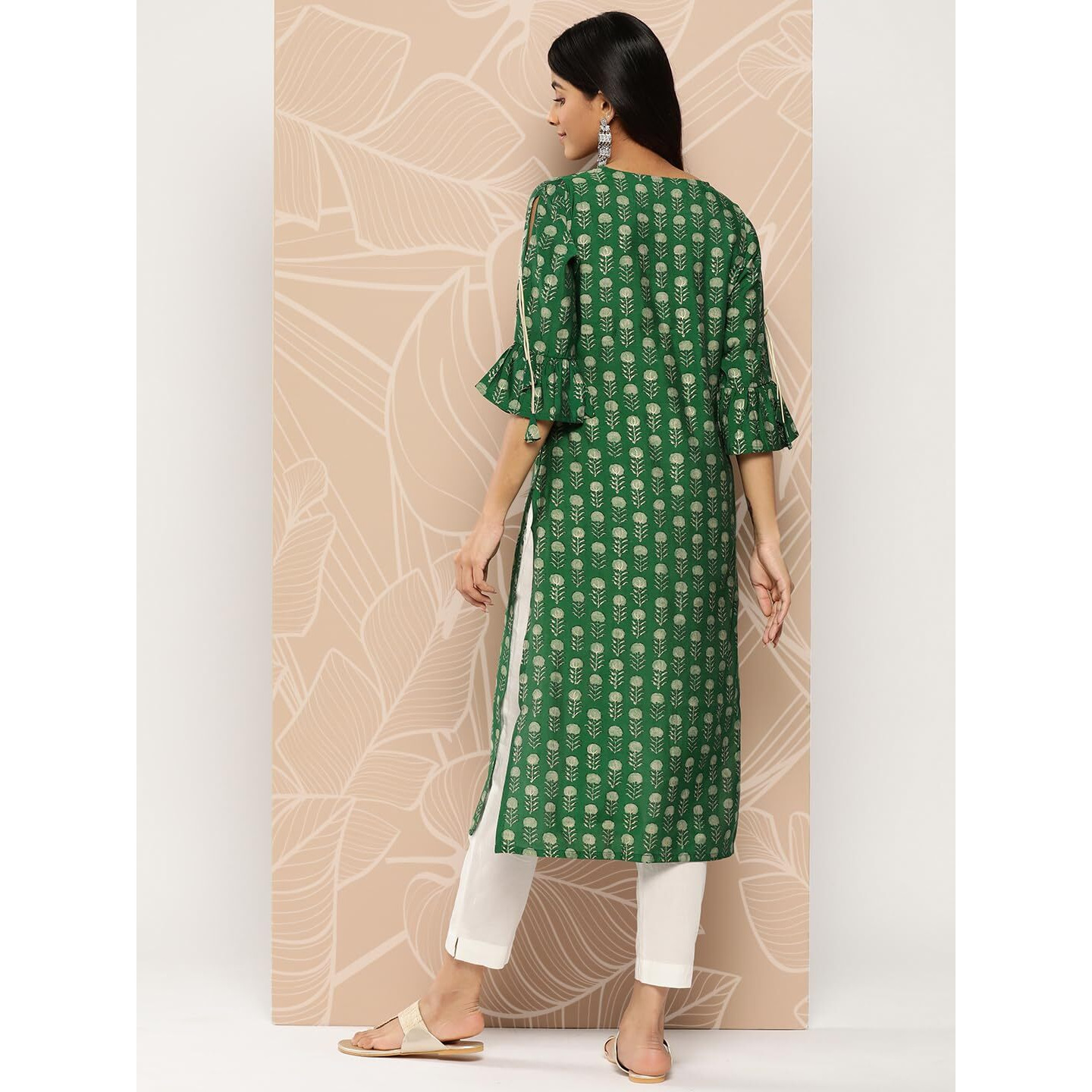 Libas Women's Silk Printed Straight Kurta (26230_Green