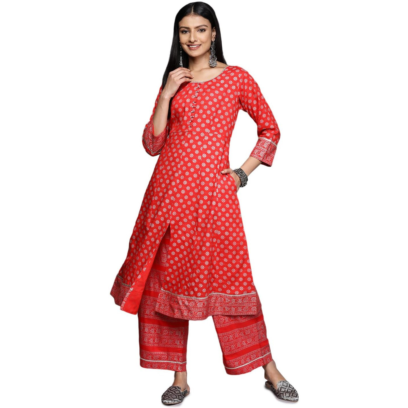 Libas Women's Rayon Blend Printed Straight Kurtas (26241_Red