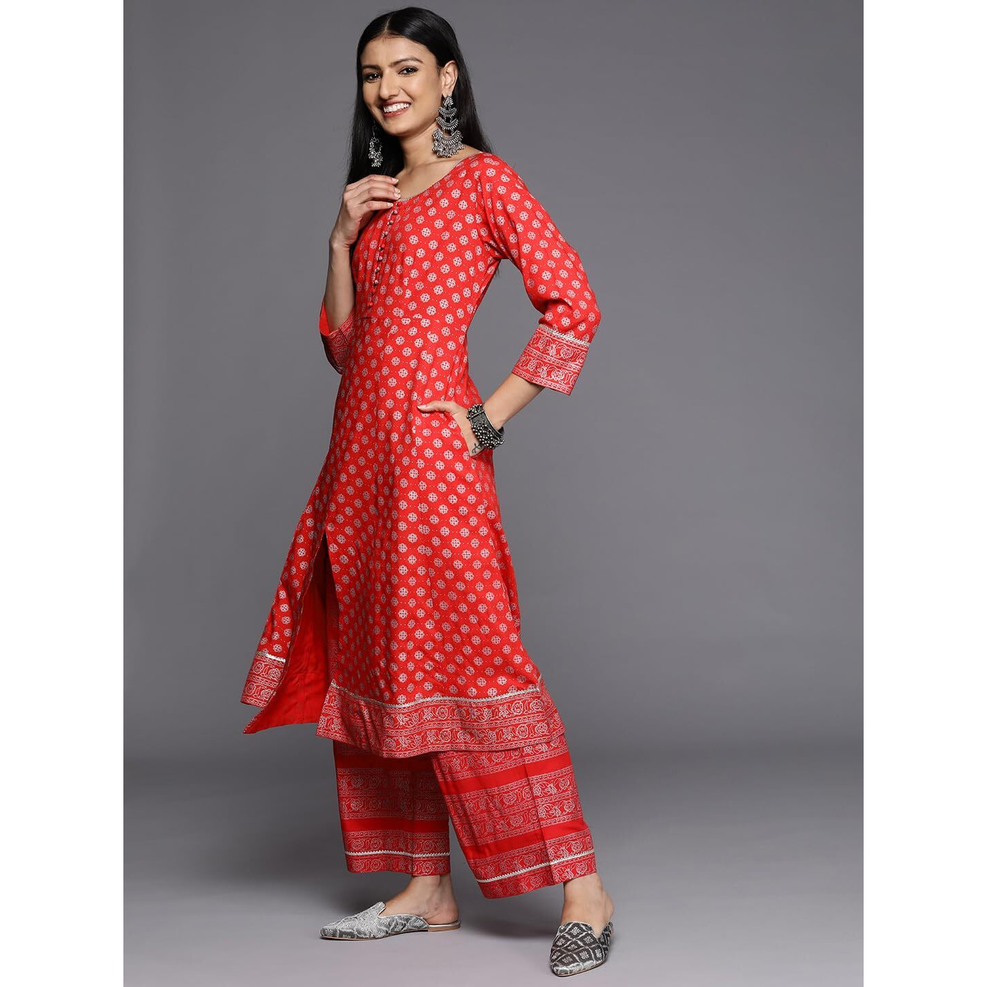 Libas Women's Rayon Blend Printed Straight Kurtas (26241_Red