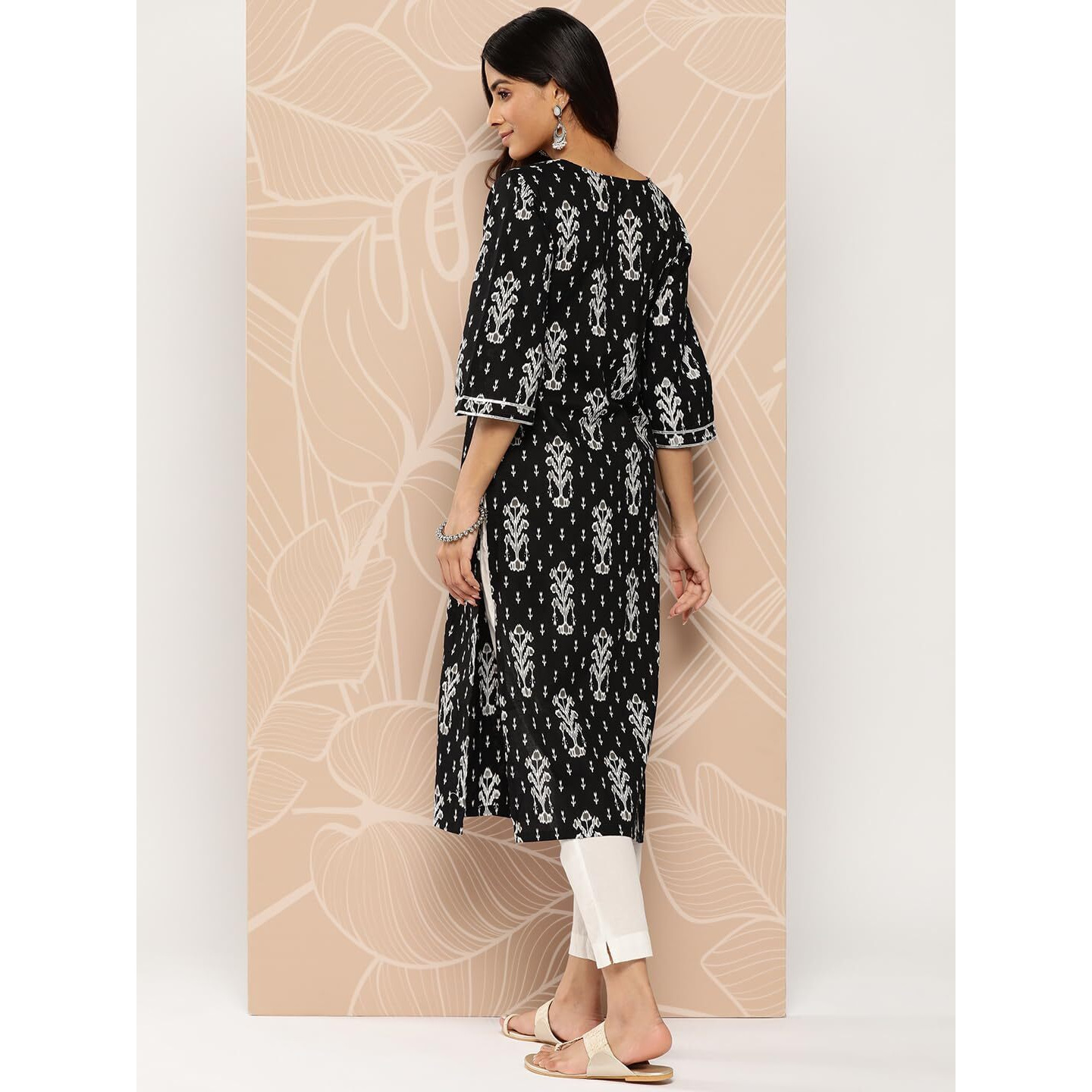 Libas Women's Cotton Embellished Straight Kurta (26185_Black