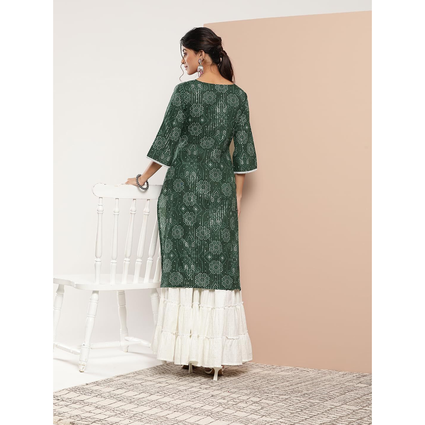 Libas Women's Cotton Printed Straight Kurta (26195_Green