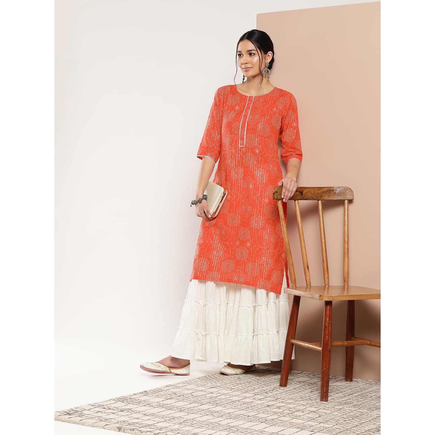 Libas Women's Cotton Regular Kurta (26196_Orange