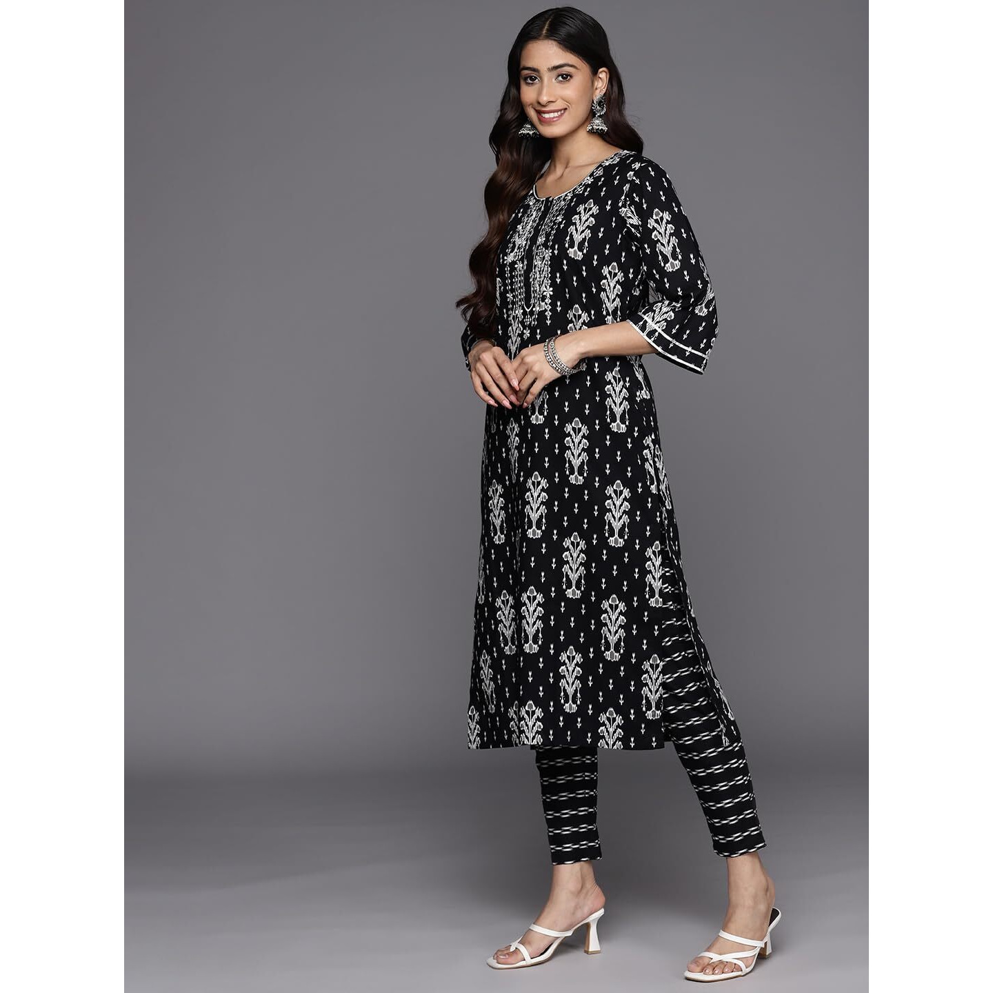 Libas Womens Printed Cotton Straight Kurta With Trousers And Dupatta