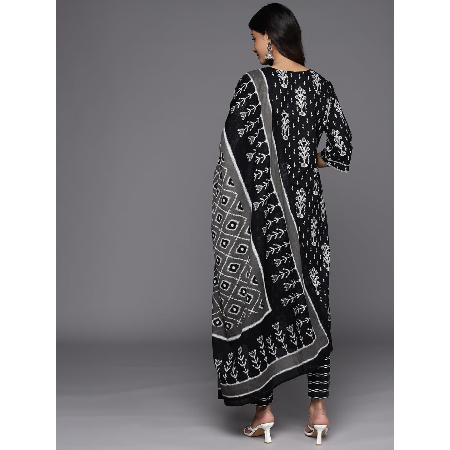 Libas Womens Printed Cotton Straight Kurta With Trousers And Dupatta