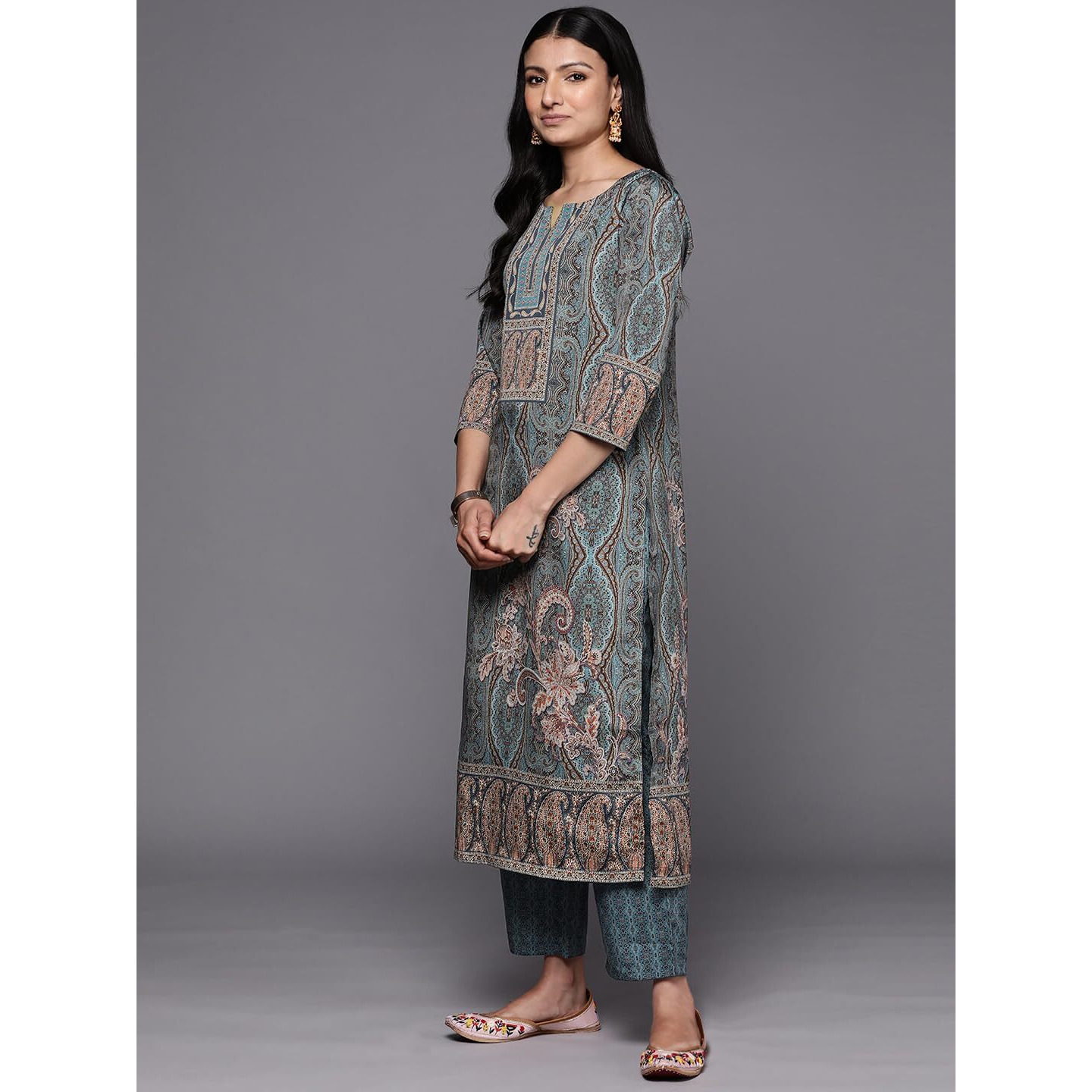 Libas Womens Printed Crepe Straight Kurta With Trousers And Dupatta