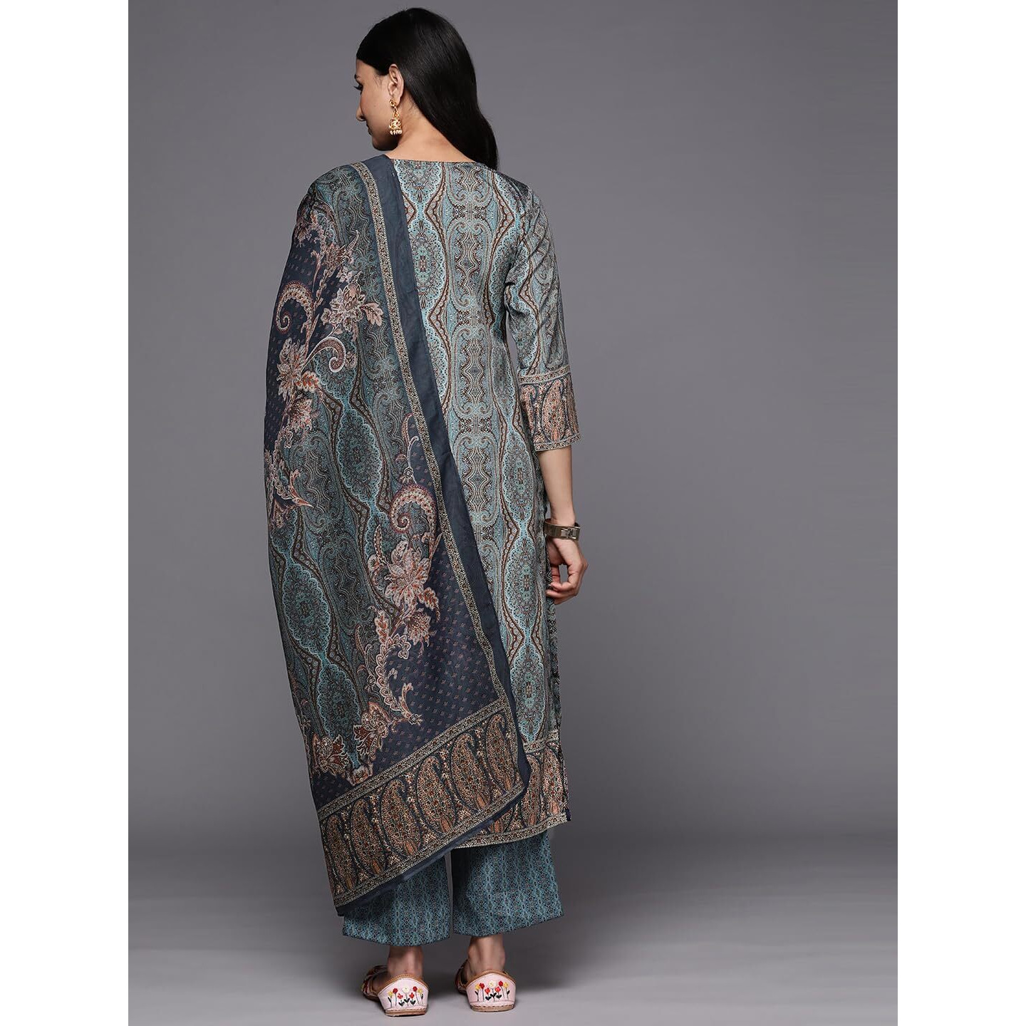 Libas Womens Printed Crepe Straight Kurta With Trousers And Dupatta