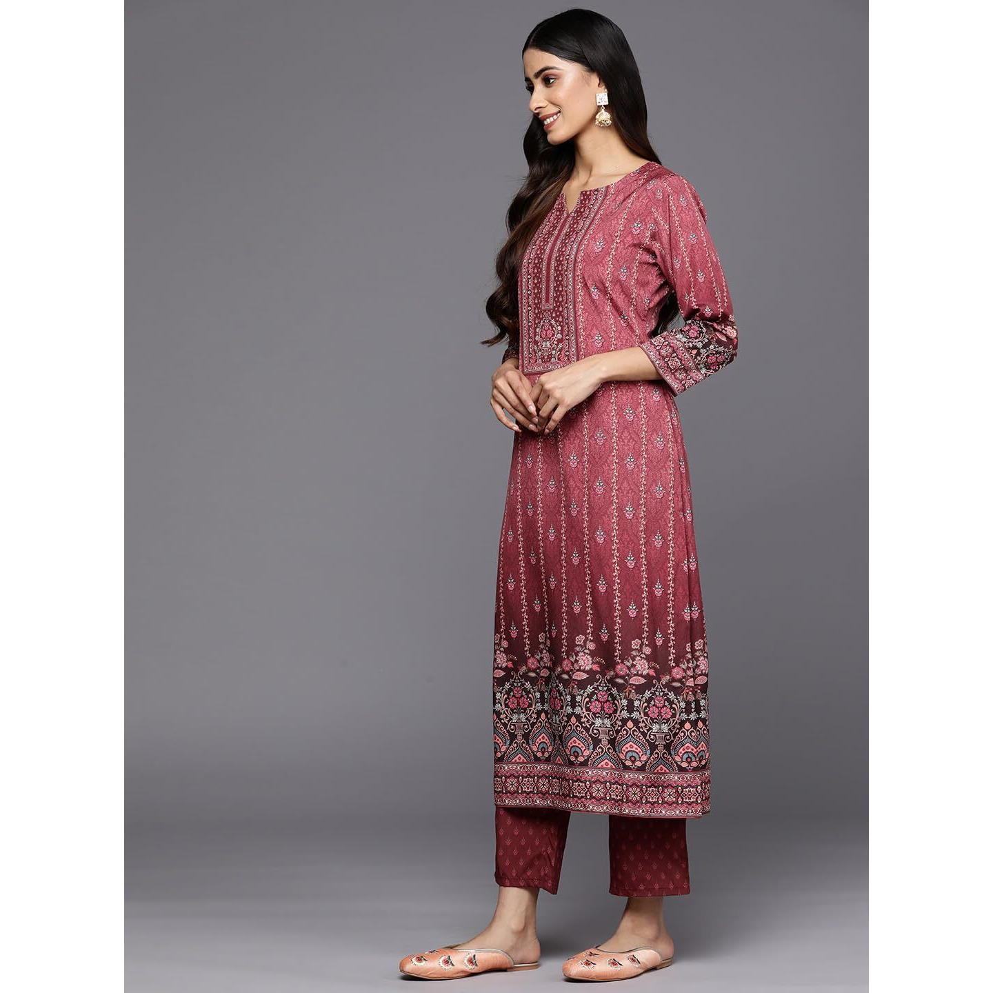 Libas Womens Printed Crepe Straight Kurta With Trousers And Dupatta