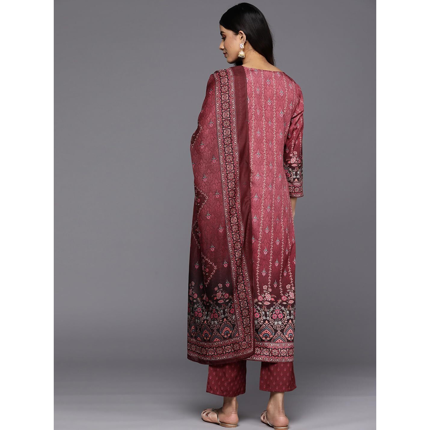 Libas Womens Printed Crepe Straight Kurta With Trousers And Dupatta