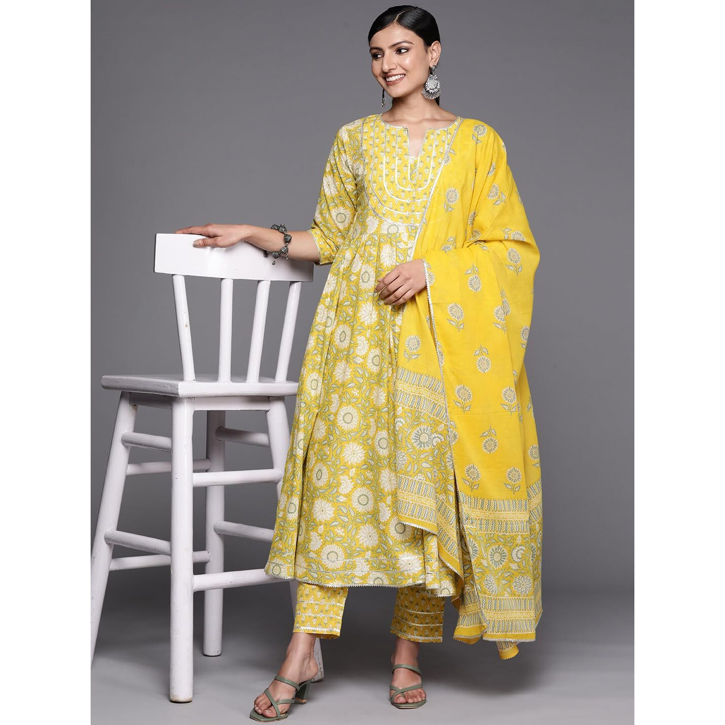 Libas Women's Pure Cotton Kurta Sets (34235_Yellow_M)