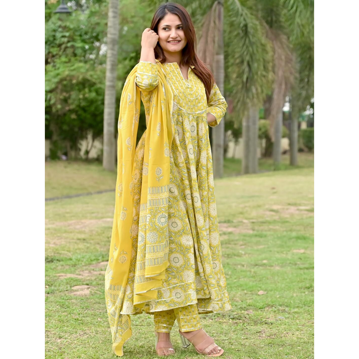 Libas Women's Pure Cotton Kurta Sets (34235_Yellow_M)