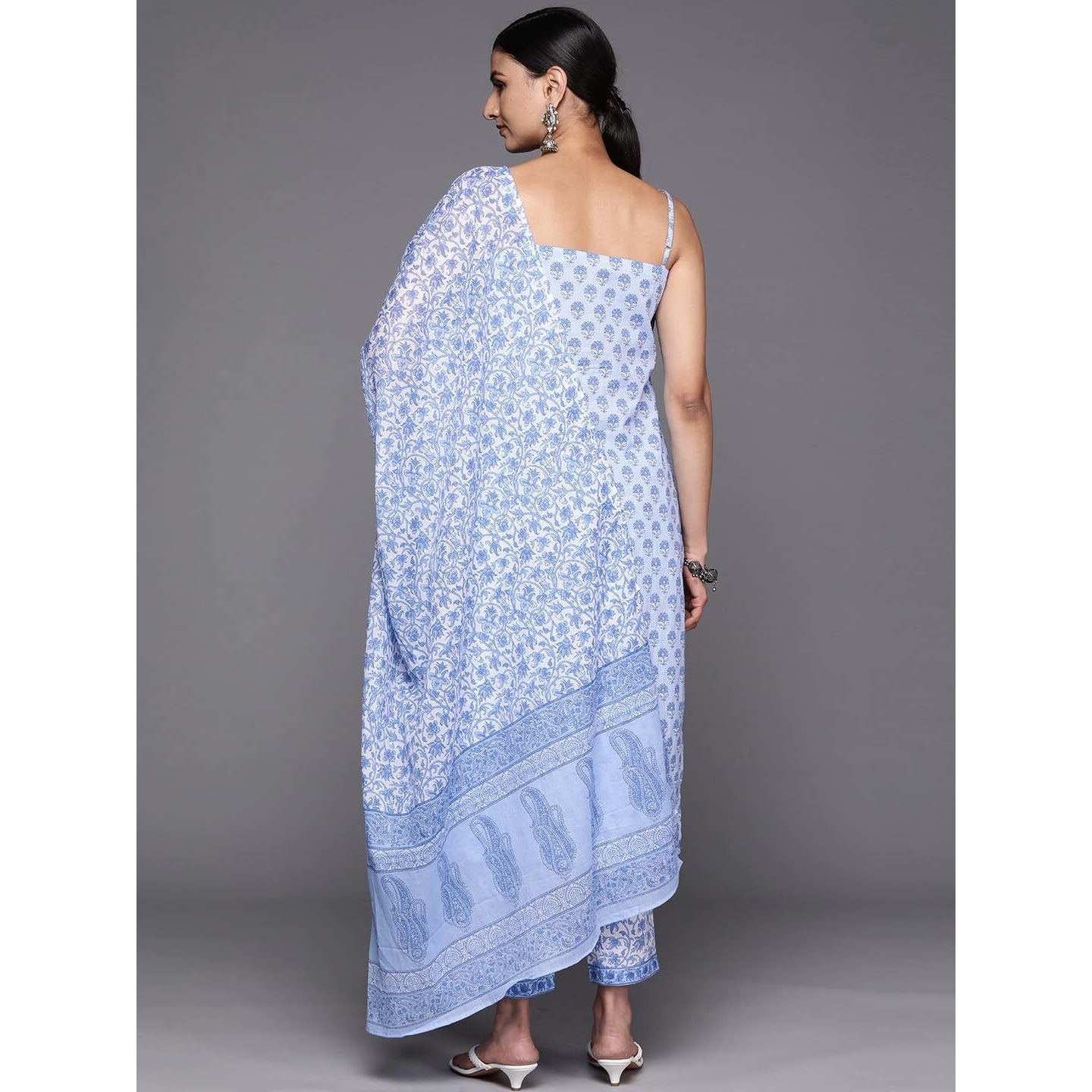 Libas Womens Printed Cotton Straight Kurta With Trousers And Dupatta