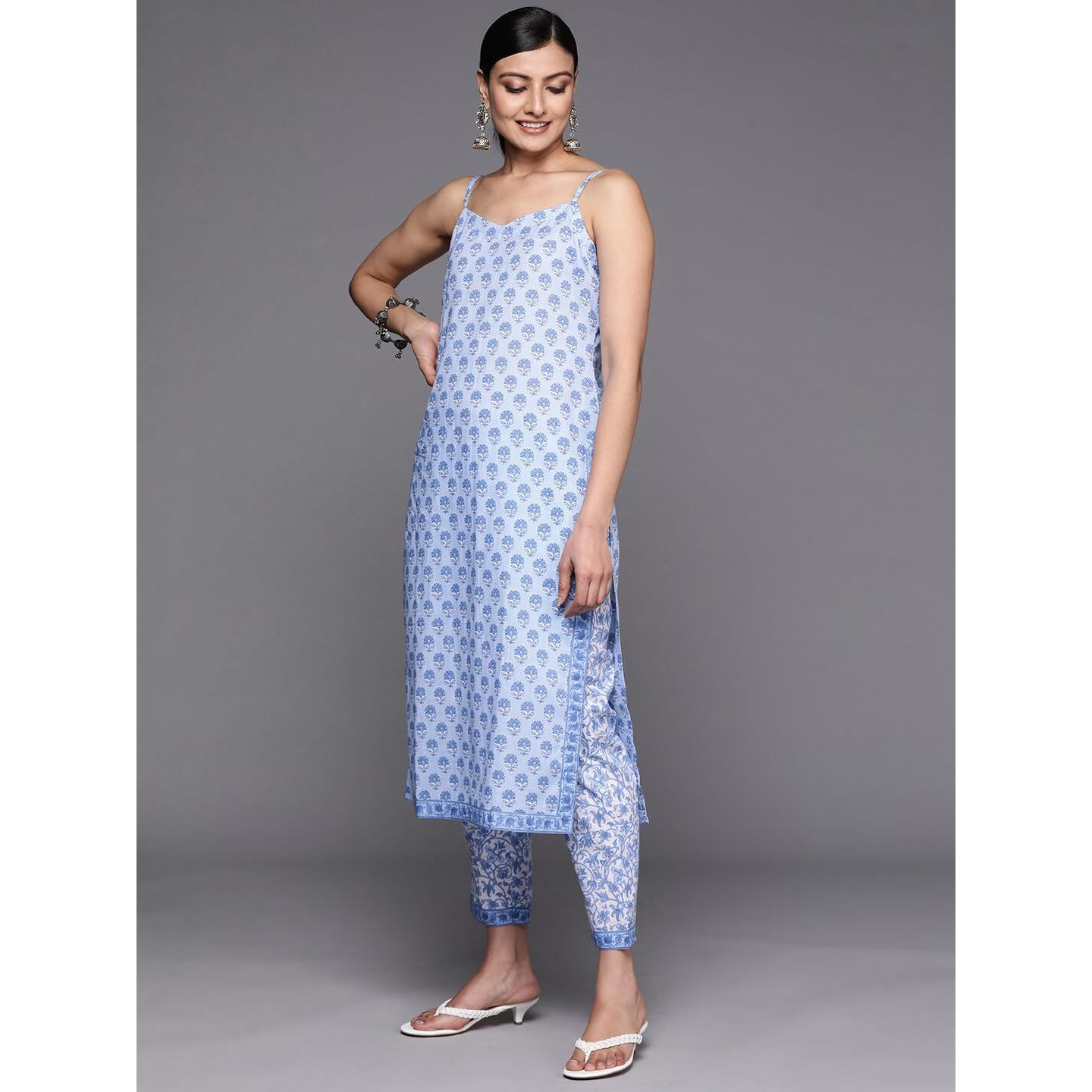Libas Womens Printed Cotton Straight Kurta With Trousers And Dupatta