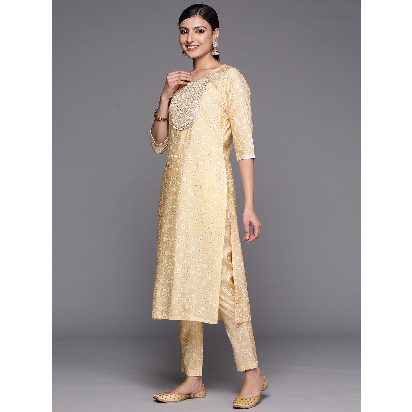 Libas Womens Yoke Design Silk Blend Straight Kurta With Trousers And Dupatta