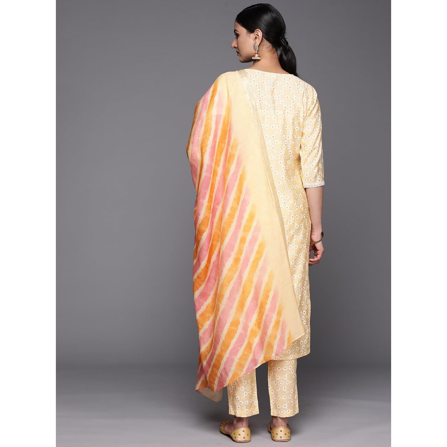 Libas Womens Yoke Design Silk Blend Straight Kurta With Trousers And Dupatta