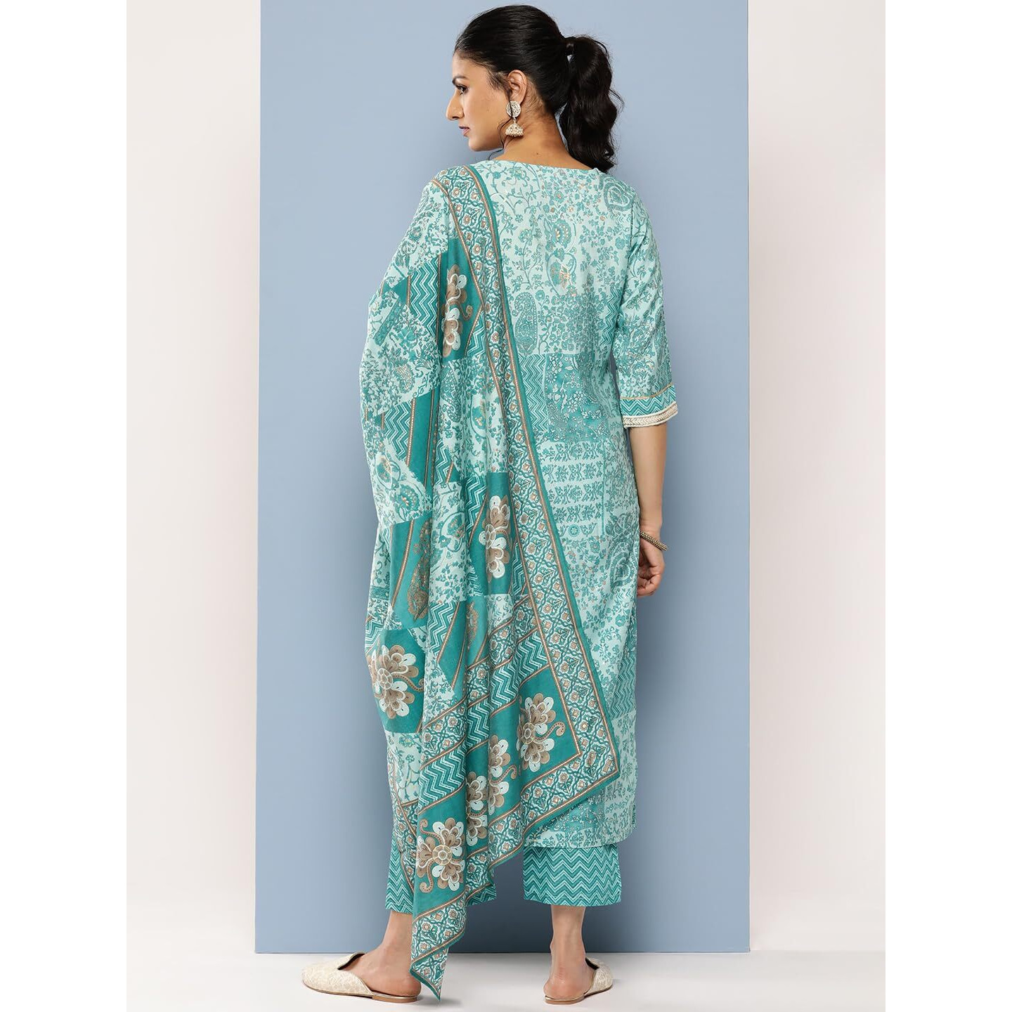 Libas Womens Yoke Design Silk Blend Straight Kurta With Trousers And Dupatta