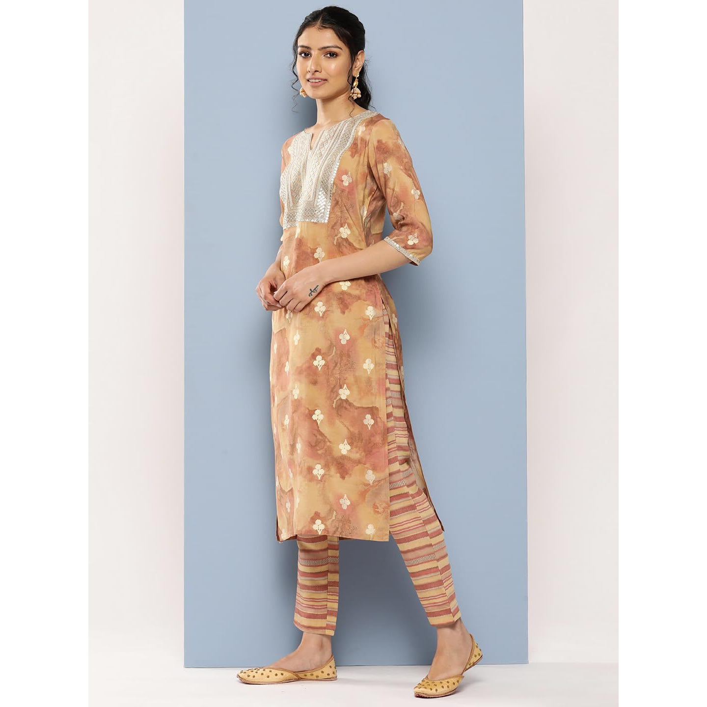 Libas Womens Yoke Design Silk Blend Straight Kurta With Trousers And Dupatta