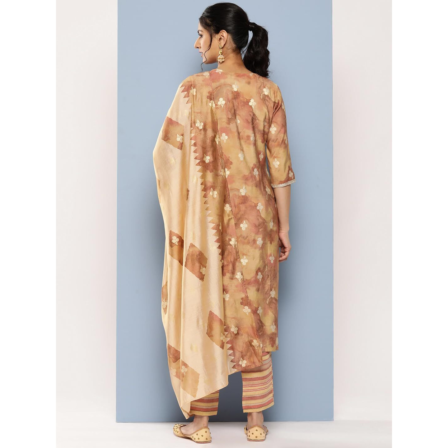 Libas Womens Yoke Design Silk Blend Straight Kurta With Trousers And Dupatta