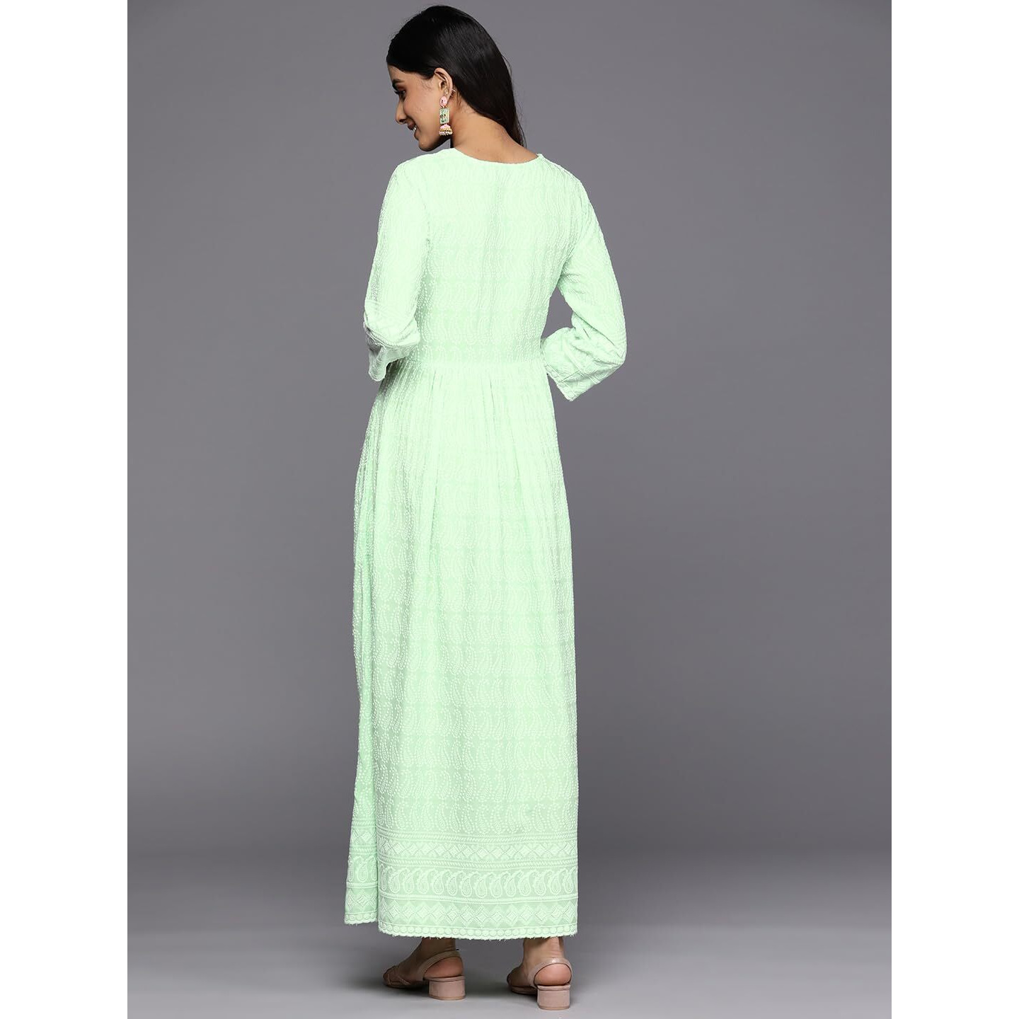 Libas Women's Rayon Fit And Flare Maxi Dress (26267_Green