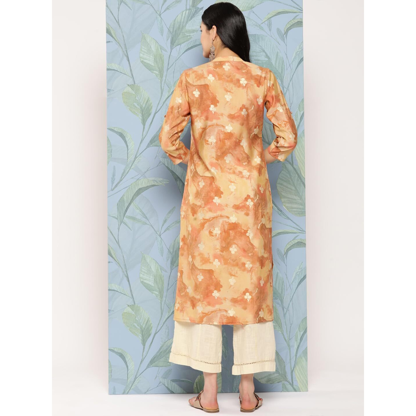 Libas Women's Silk Printed Straight Kurta (26288_Brown