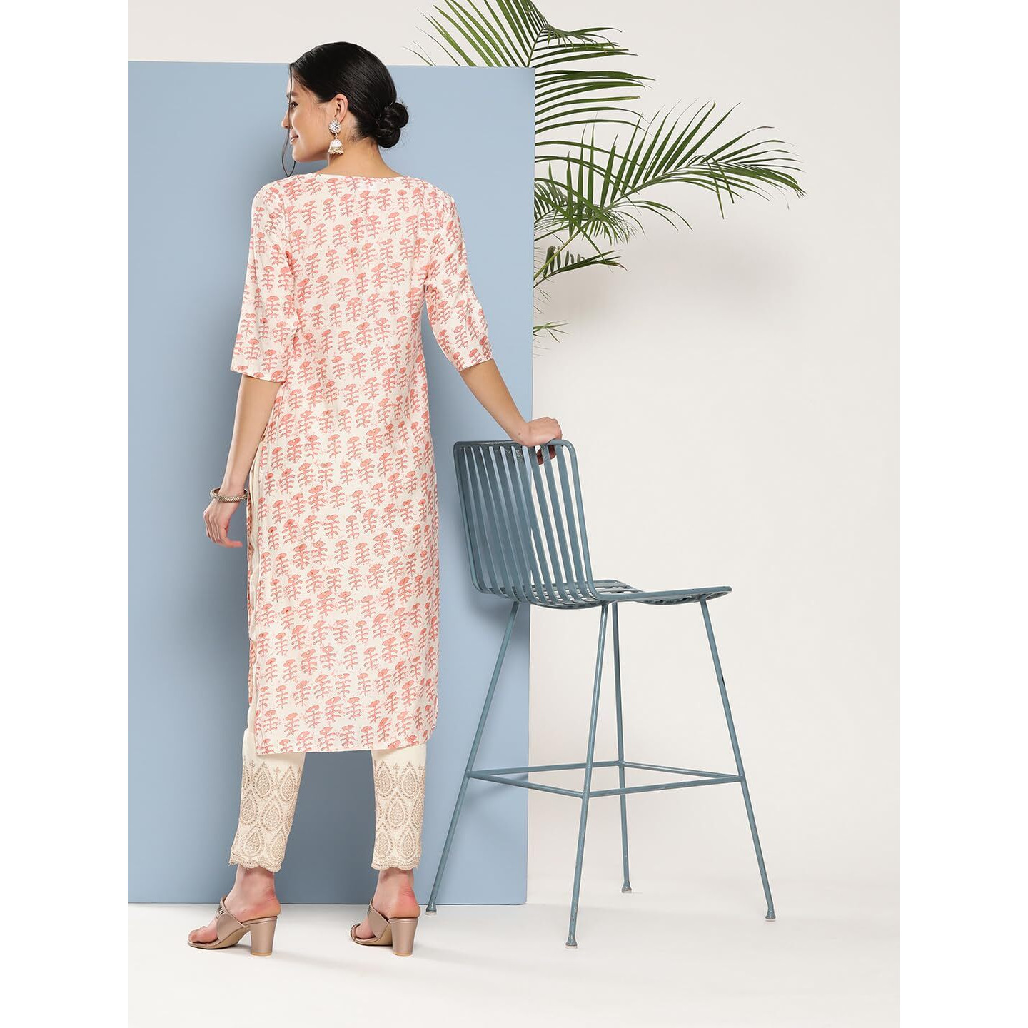 Libas Women's Silk Printed Straight Kurta (26290_Peach