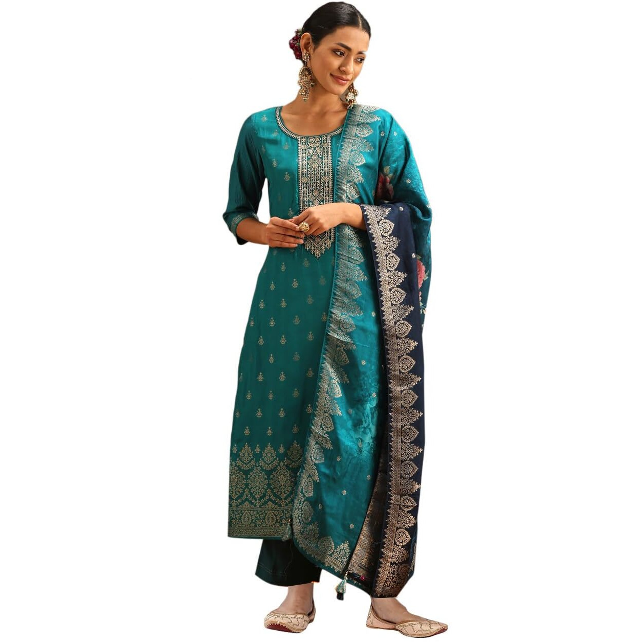 Libas Women's Silk Kurta Sets (38037O_Green