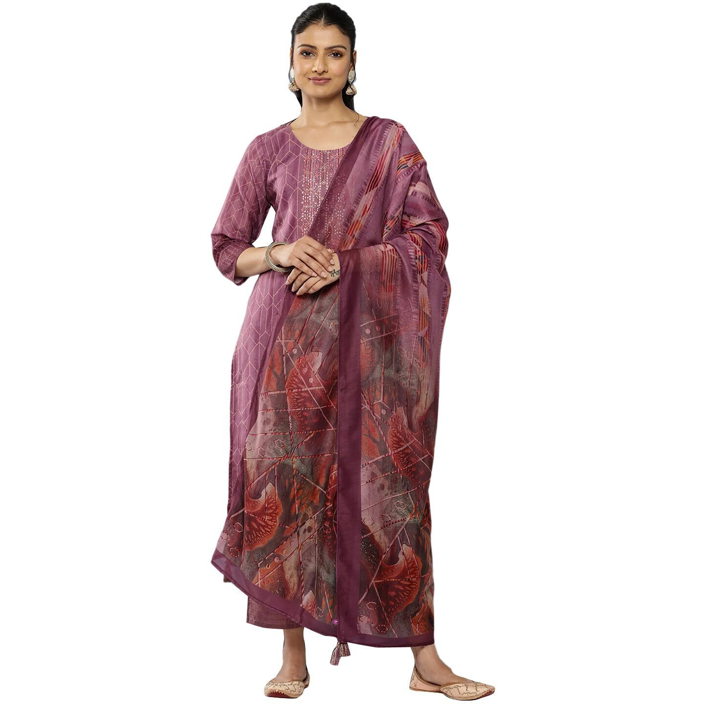 Libas Women's Silk Blend Kurta Sets (38022O_Purple