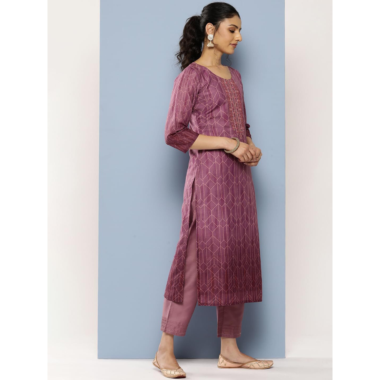 Libas Women's Silk Blend Kurta Sets (38022O_Purple