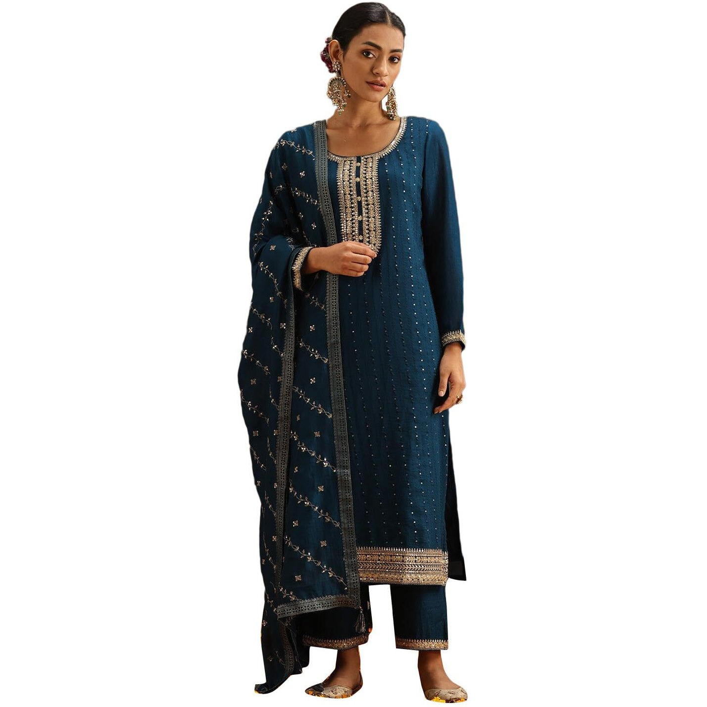 Libas Women's Silk Blend Kurta Sets (38093O_Teal