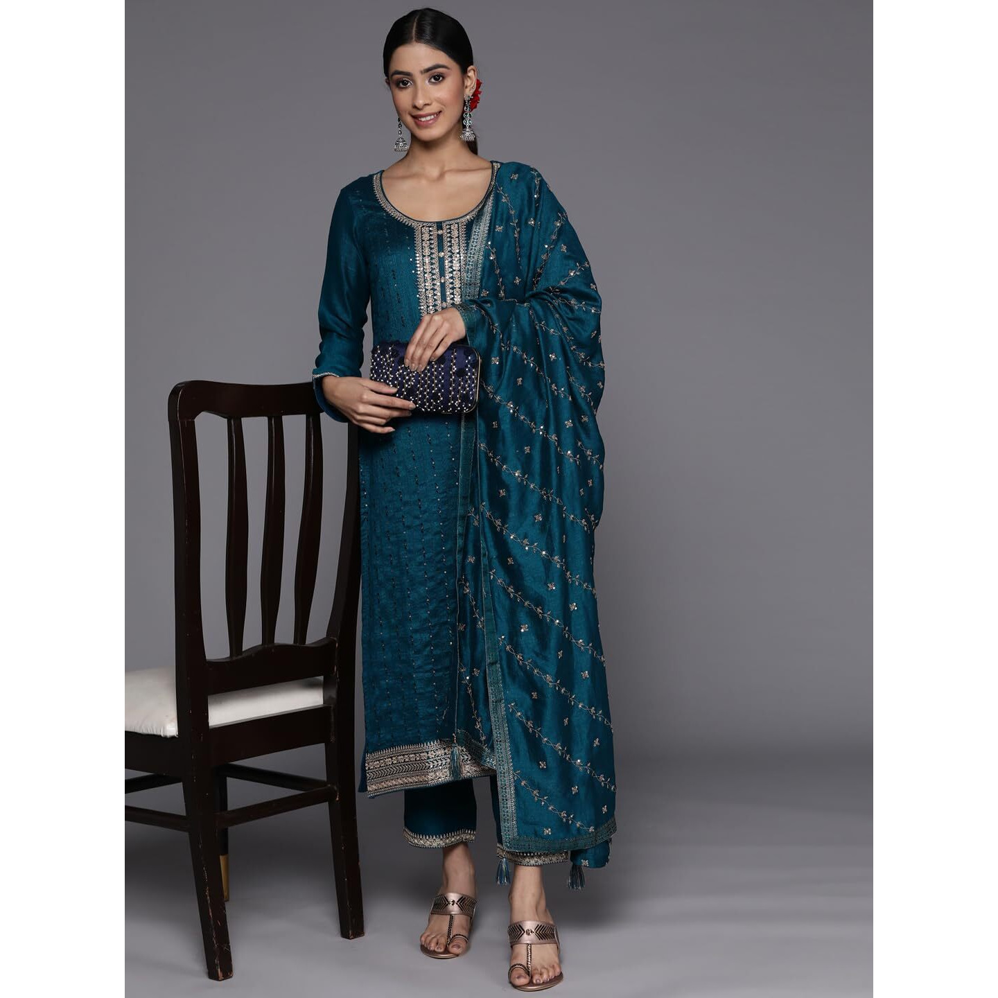 Libas Women's Silk Blend Kurta Sets (38093O_Teal