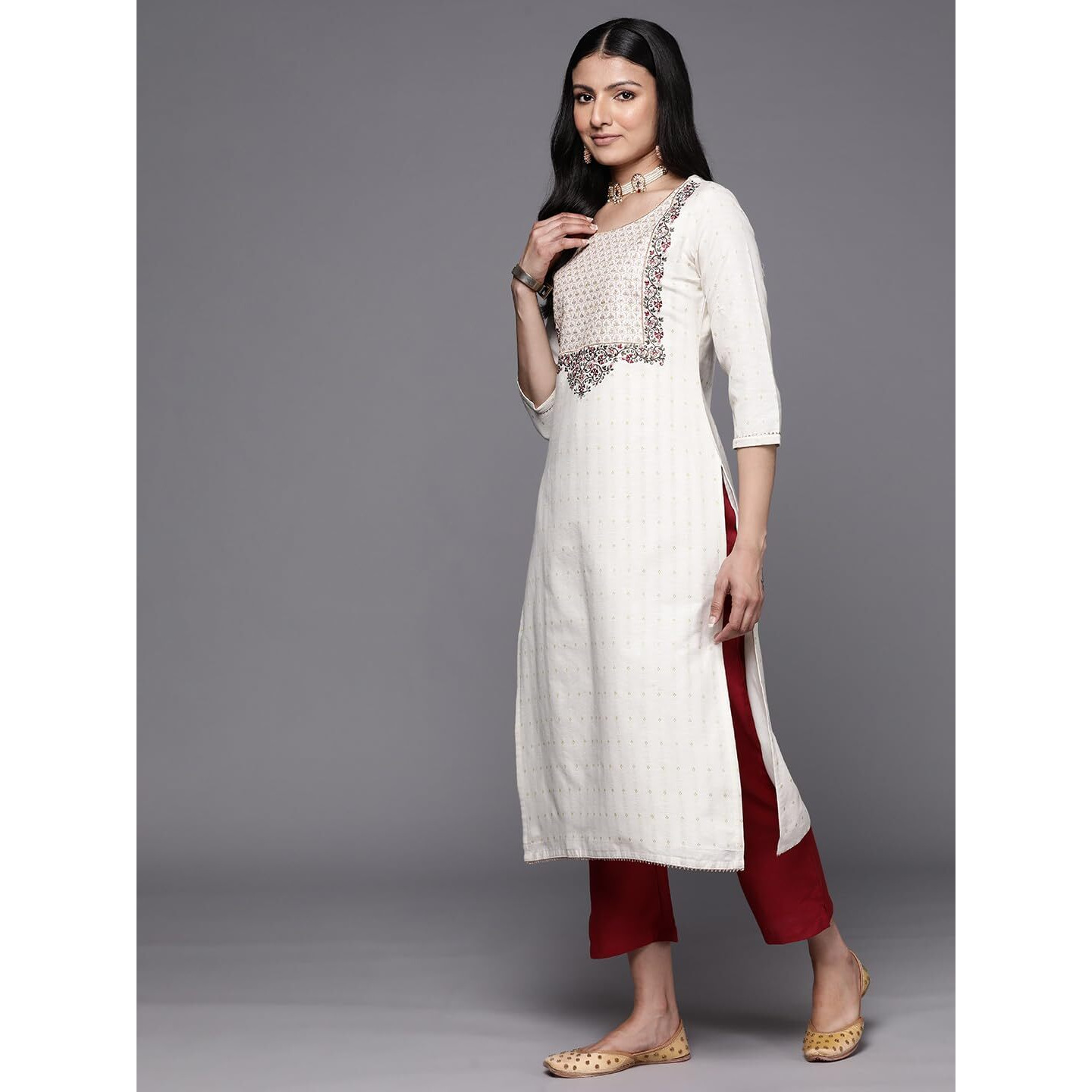 Libas Women's Cotton Blend Kurta Sets (38078O_Off White