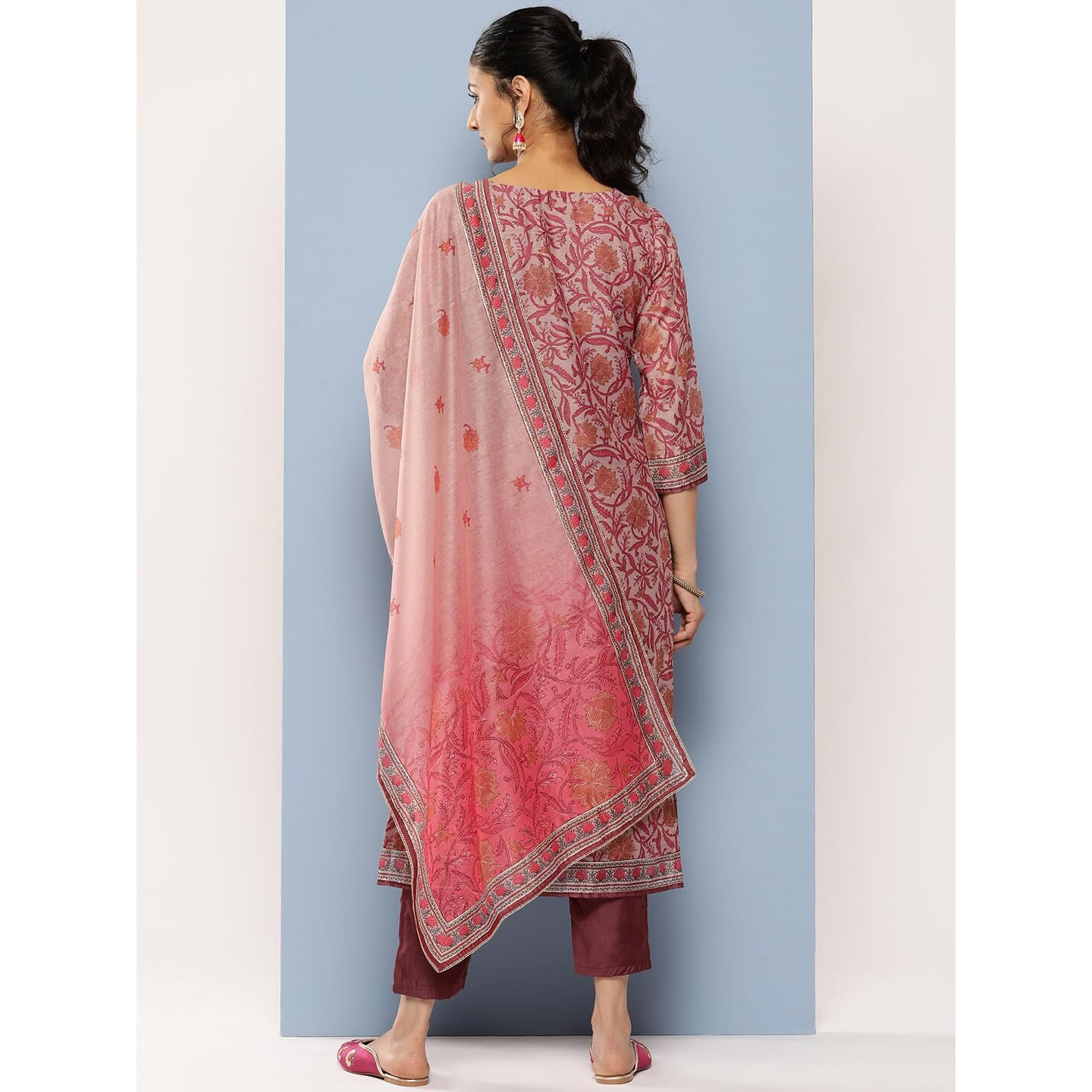 Libas Womens Yoke Design Silk Blend Straight Kurta With Trousers And Dupatta