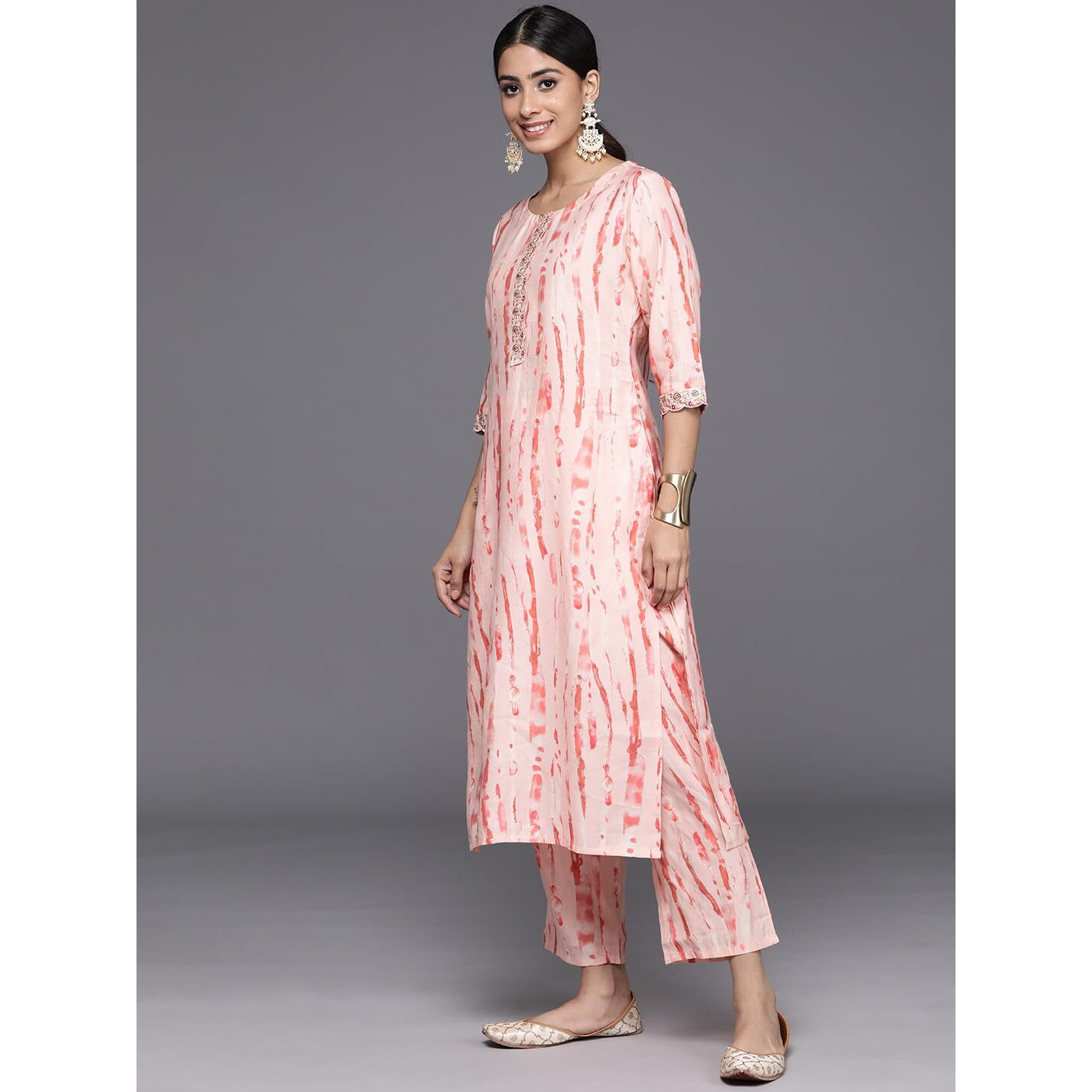 Libas Womens Printed Silk Blend Straight Kurta With Trousers And Dupatta