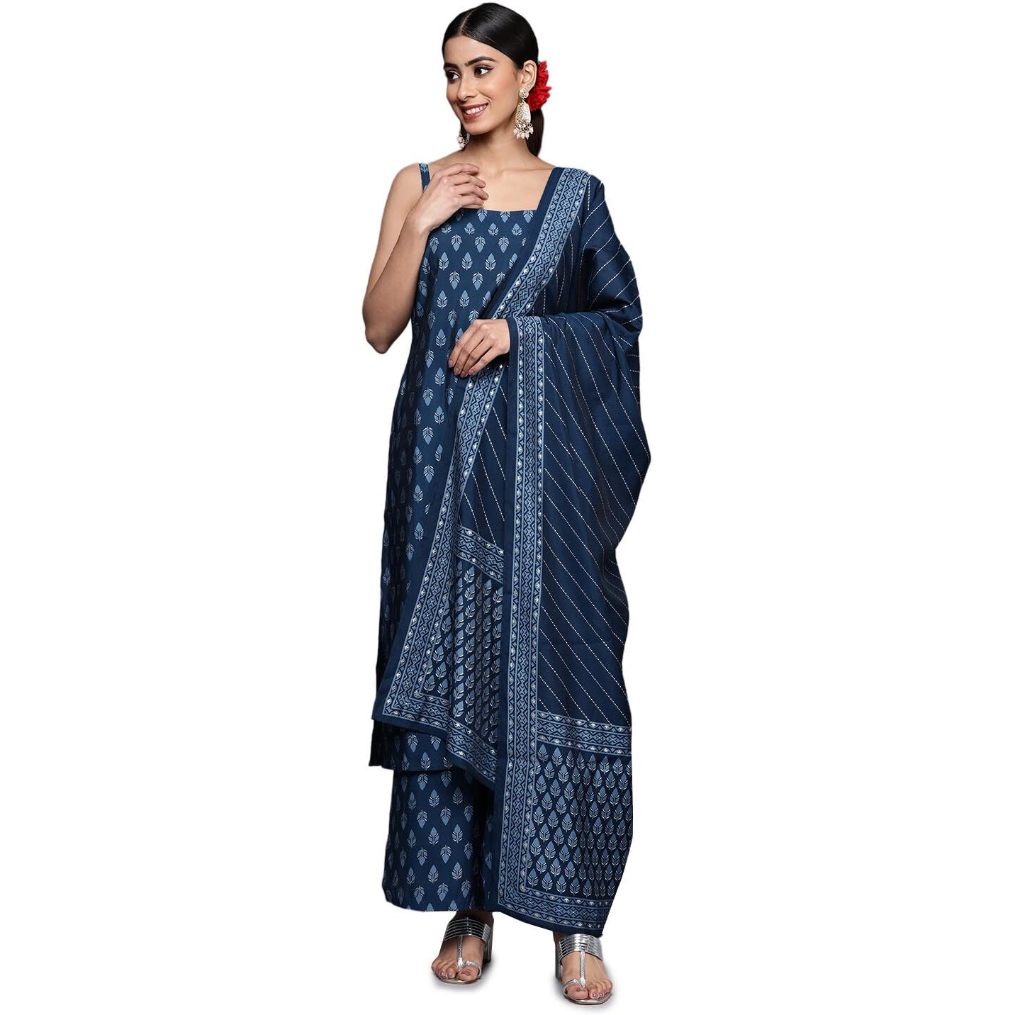 Libas Women's Silk Blend Printed Kurta Sets (34301_Blue