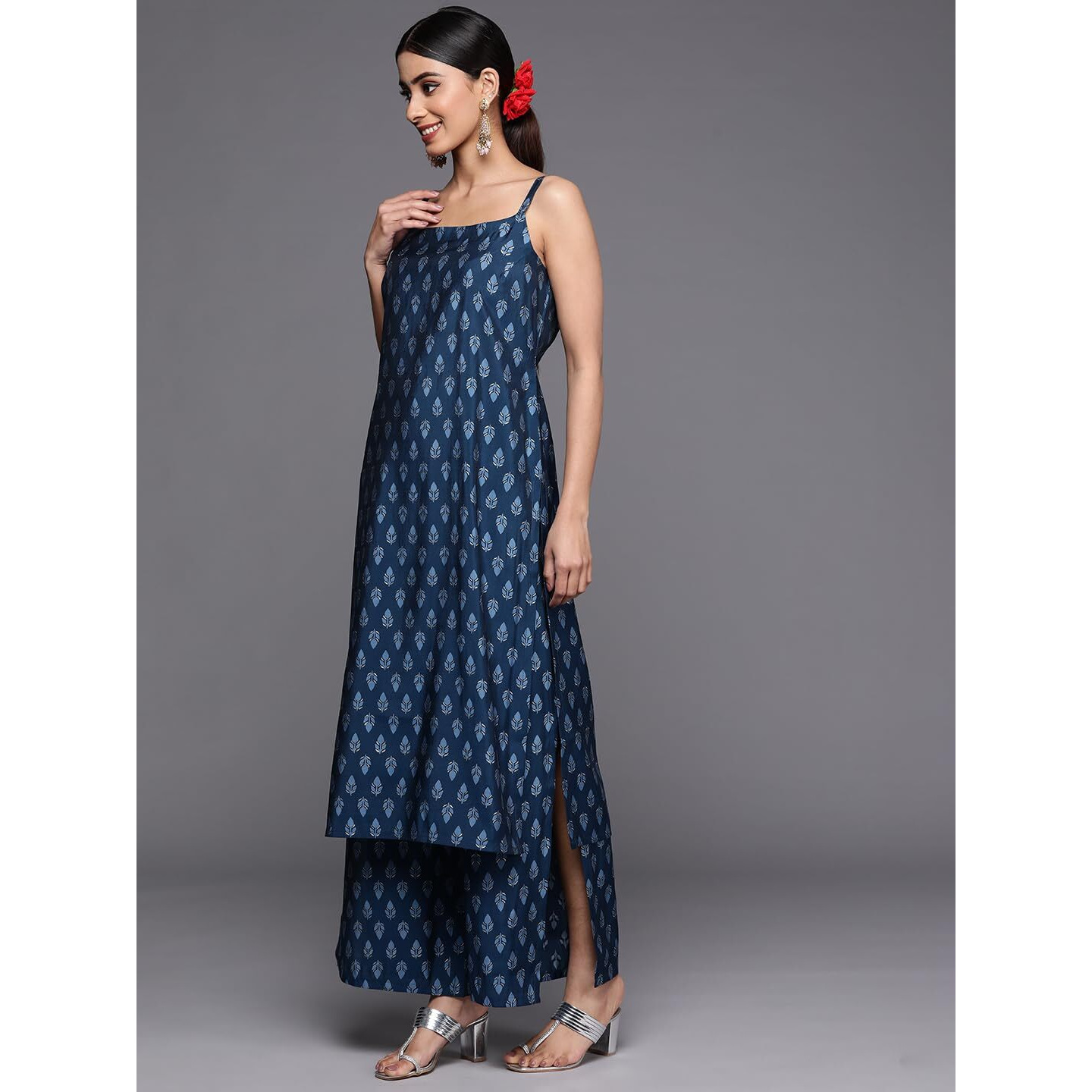 Libas Women's Silk Blend Printed Kurta Sets (34301_Blue