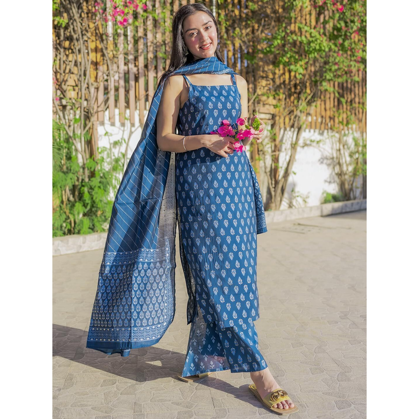 Libas Women's Silk Blend Printed Kurta Sets (34301_Blue