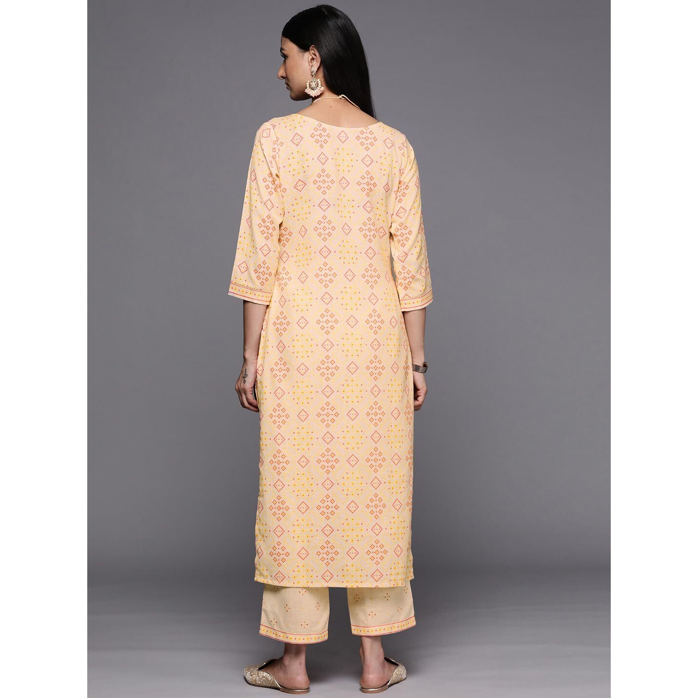 Libas Womens Printed Cotton Blend Straight Kurta With Trousers