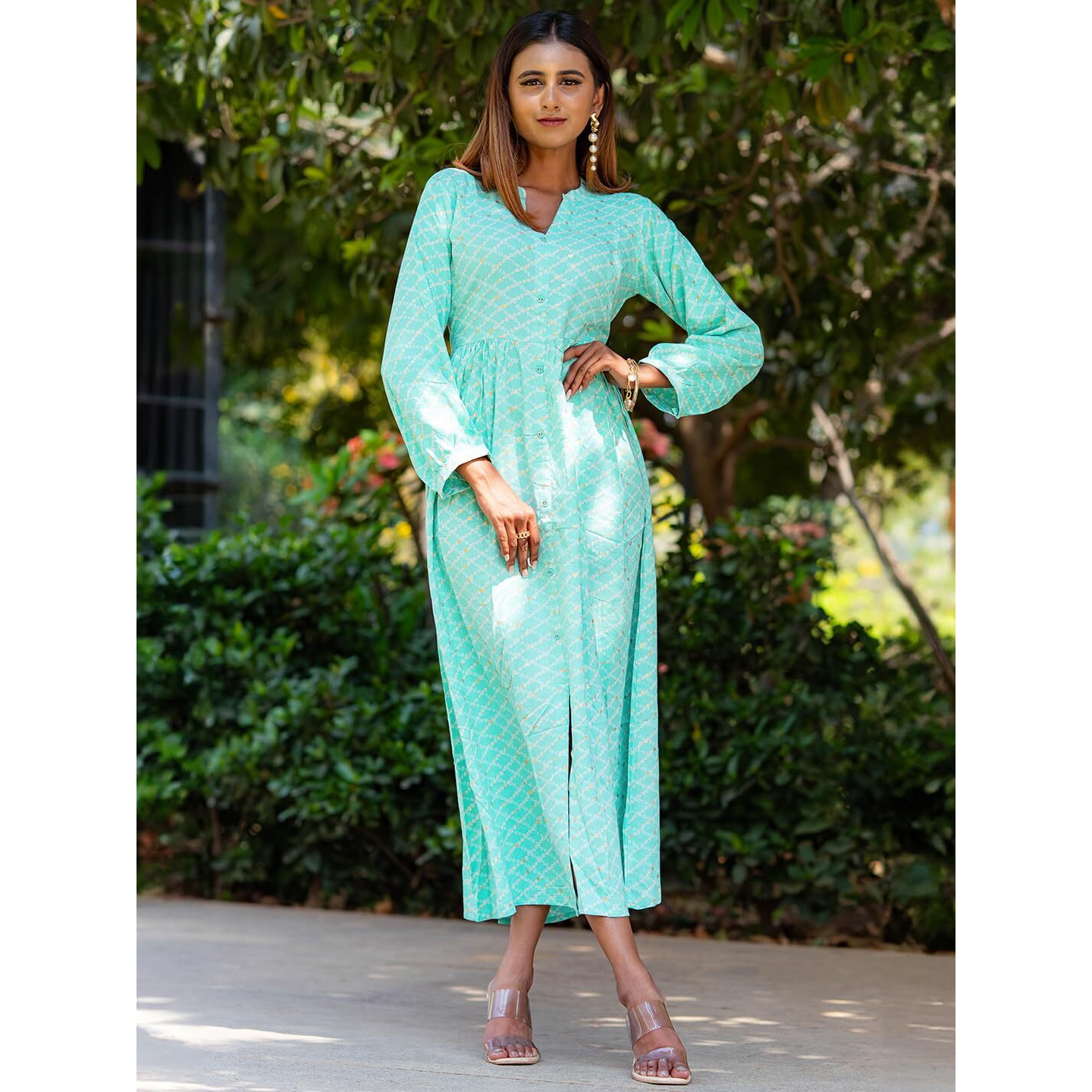 Libas Women's Rayon Fit And Flare Maxi Dress (26425_Sea Green