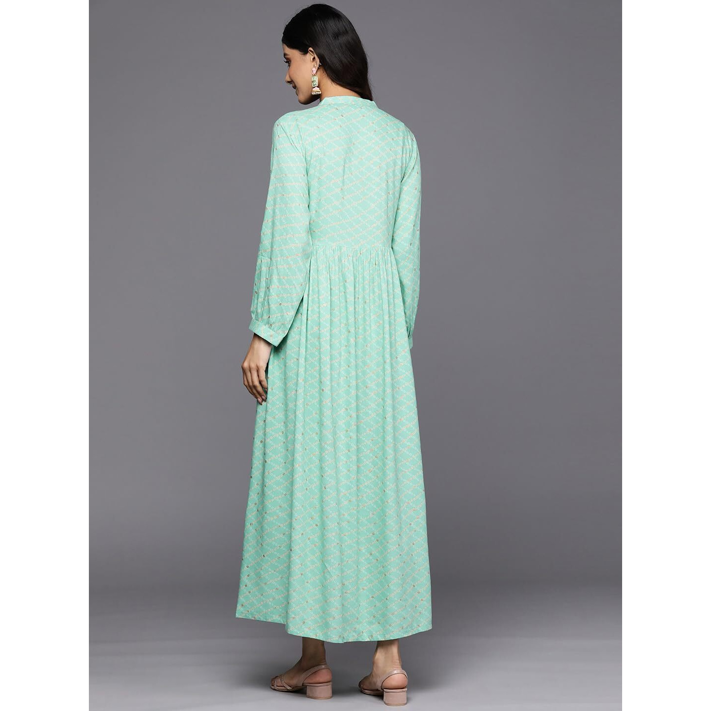 Libas Women's Rayon Fit And Flare Maxi Dress (26425_Sea Green