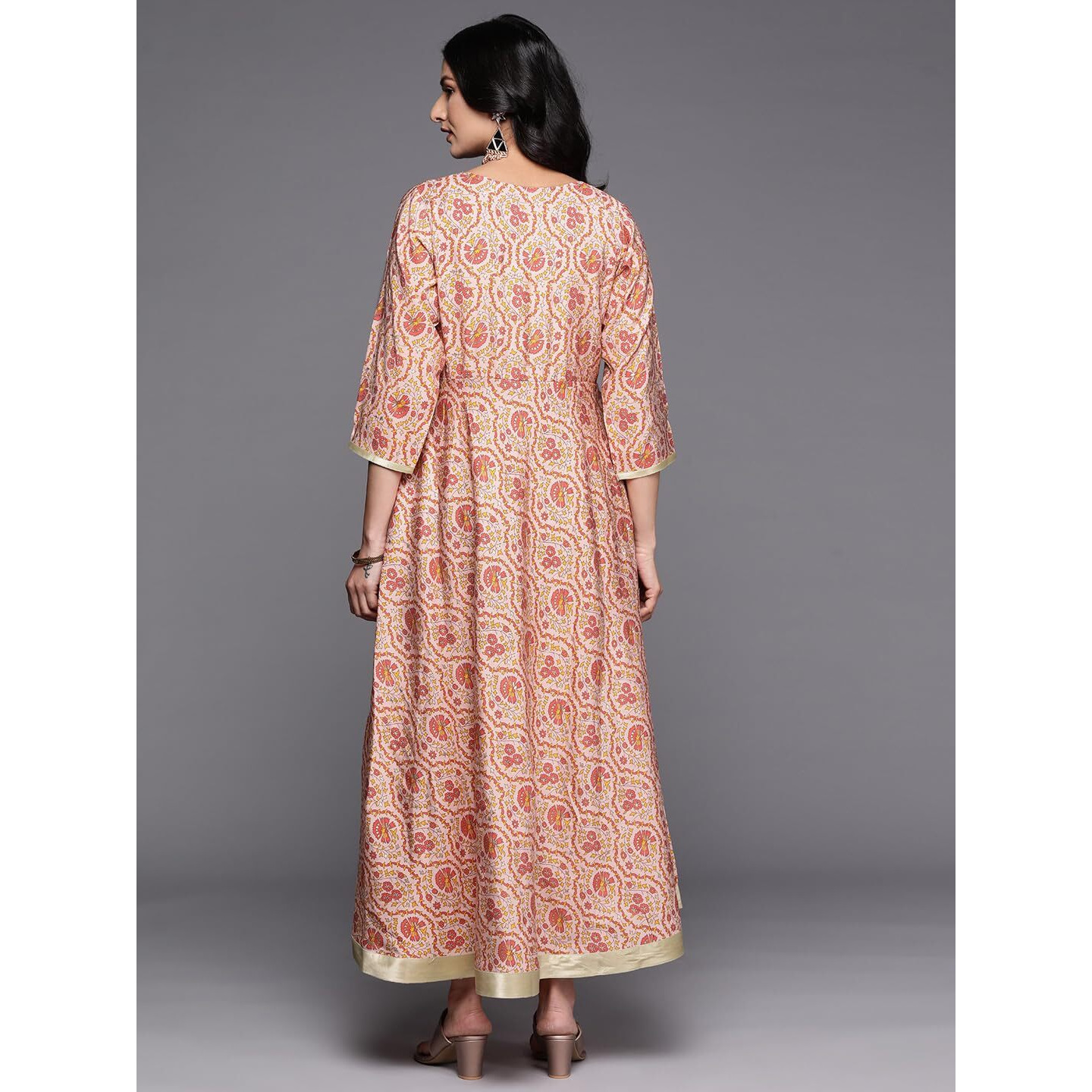 Libas Women's Silk Fit And Flare Maxi Dress (26411_Peach